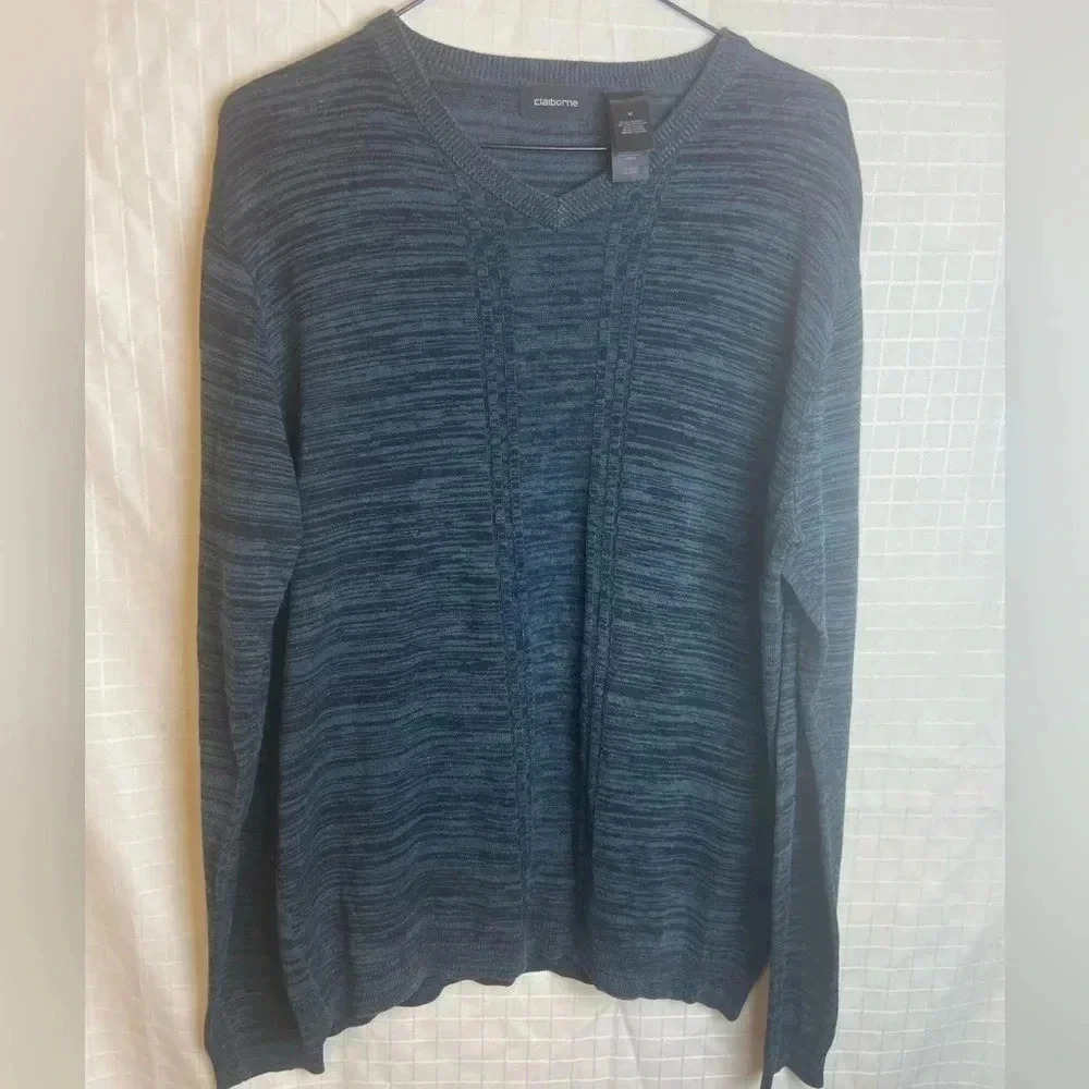 Men’sLiz CLAIBORNE Silk Blend Sweater Shirt Pullover Gray/bluish green Sz M